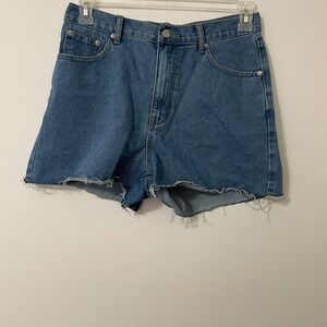 MYOURSA Womens Denim Cutoff Shorts Light Blue Distressed Frayed Hem Medium‎